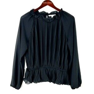 Story On Womens Size L Black Blouse Flouncy Sheer Ruffled Bohemian Flowy Top R3